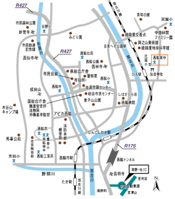 西脇東中学校までの地図